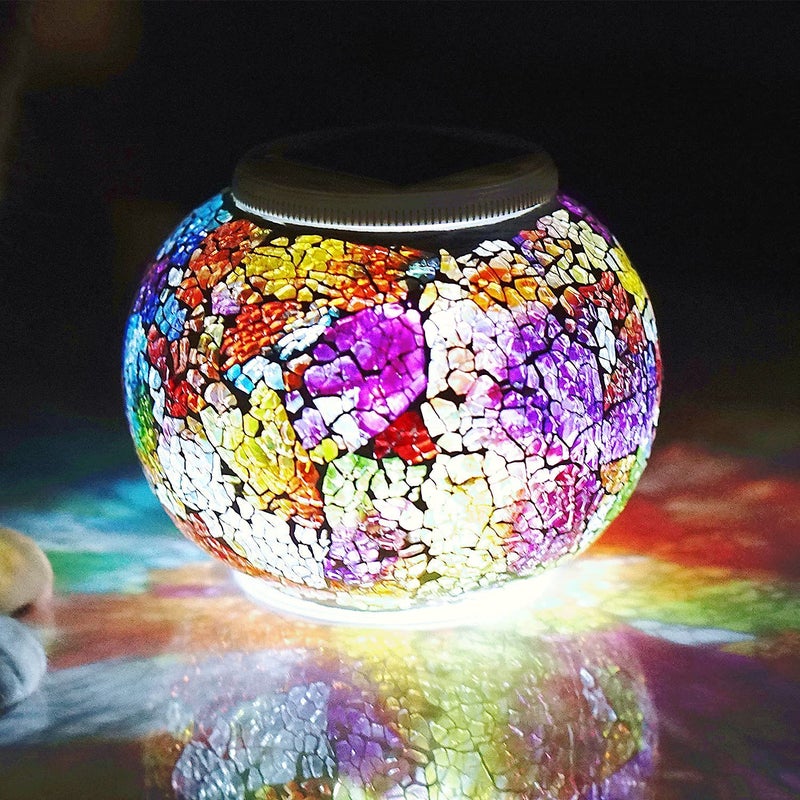 SmilingTown Solar Glass Ball Light Color Changing Mosaic Crackle Table Lamps Waterproof LED Night Light for Bedroom Yard Patio Christmas Decorations (Crackle Glass, Multi-Colored) - Image 3